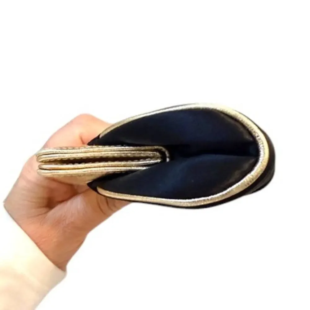 Franchi Black Pleated Clutch Gold Frame Evening Bag Chain Strap 10